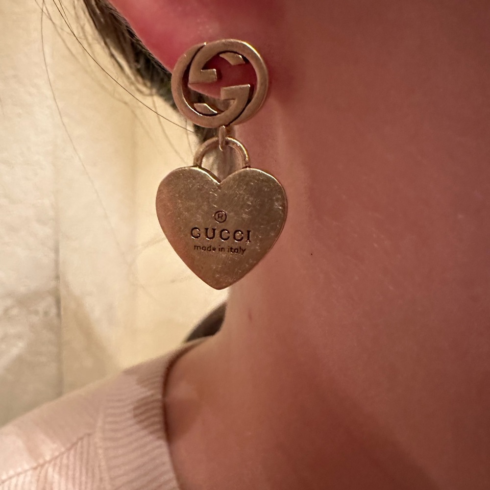 Gucci Gold Logo Heart Earrings